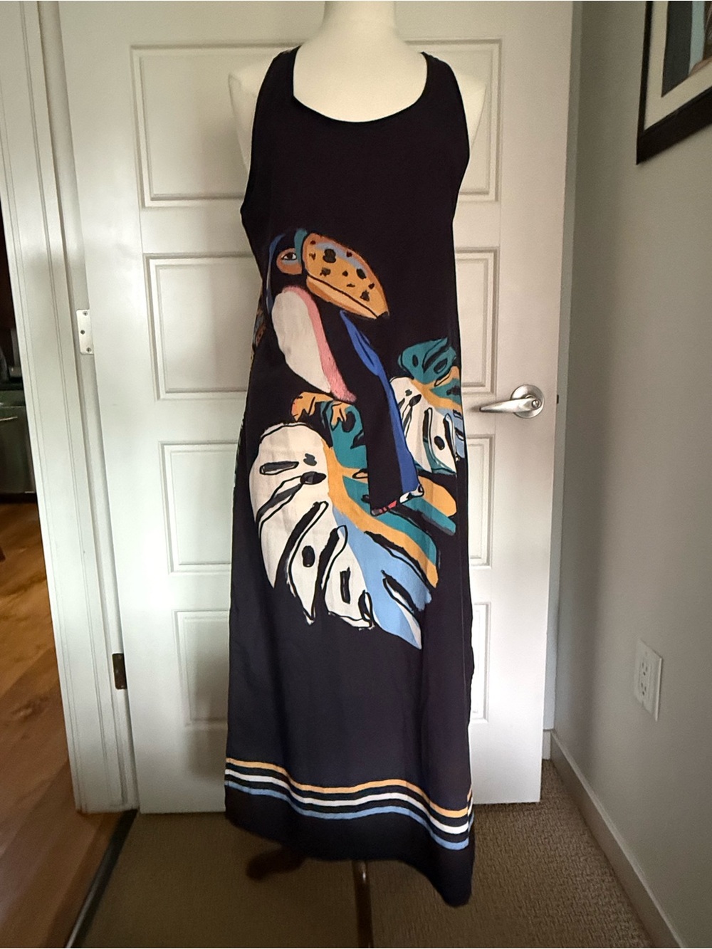 FARM Rio Black Maxi Dress with Toucan and Tropical Leaf Print